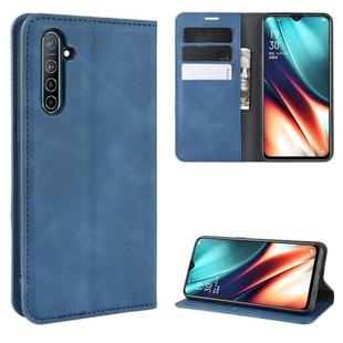 For Oppo K5 / Realme XT / Realme X2 Retro-skin Business Magnetic Suction Leather Case with Holder & Card Slots & Wallet(Dark Blue)