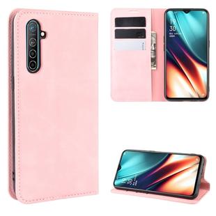For Oppo K5 / Realme XT / Realme X2 Retro-skin Business Magnetic Suction Leather Case with Holder & Card Slots & Wallet(Pink)