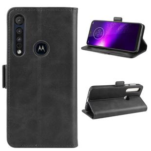 For Motorola One Macro Double Buckle Crazy Horse Business Mobile Phone Holster with Card Wallet Bracket Function(Black)