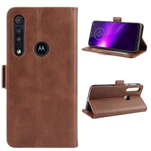 For Motorola One Macro Double Buckle Crazy Horse Business Mobile Phone Holster with Card Wallet Bracket Function(Brown)
