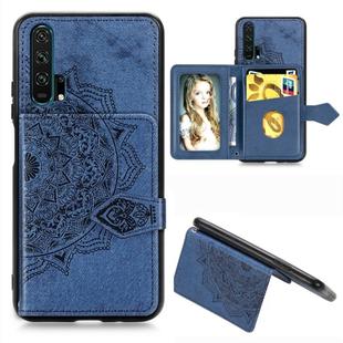 For Huawei Honor 20 Pro Mandala Embossed Magnetic Cloth PU + TPU + PC Case with Holder & Card Slots & Wallet & Photo Frame & Strap(Blue)