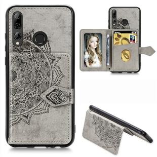 For Huawei Honor 9X Mandala Embossed Magnetic Cloth PU + TPU + PC Case with Holder & Card Slots & Wallet & Photo Frame & Strap(Gray)