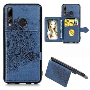For Huawei Enjoy 9S Mandala Embossed Magnetic Cloth PU + TPU + PC Case with Holder & Card Slots & Wallet & Photo Frame & Strap(Blue)