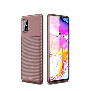 For Galaxy A51 Beetle Series Carbon Fiber Texture Shockproof TPU Case(Brown)