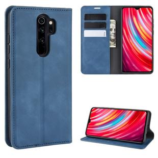 For Xiaomi Redmi Note 8 Pro Retro-skin Business Magnetic Suction Leather Case with Holder & Card Slots & Wallet(Dark Blue)