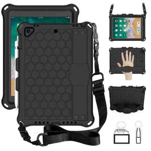 For iPad Air / Air 2 / Pro 9.7 / iPad 9.7 (2017) /  iPad 9.7 (2018) Honeycomb Design EVA + PC Four Corner Shockproof Protective Case with Straps(Black+Black)