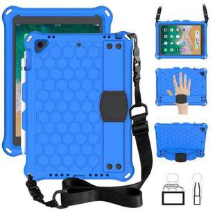 For iPad Air / Air 2 / Pro 9.7 / iPad 9.7 (2017) /  iPad 9.7 (2018) Honeycomb Design EVA + PC Four Corner Shockproof Protective Case with Straps(Blue+Black)