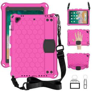For iPad Air / Air 2 / Pro 9.7 / iPad 9.7 (2017) /  iPad 9.7 (2018) Honeycomb Design EVA + PC Four Corner Shockproof Protective Case with Straps(RoseRed+Black)