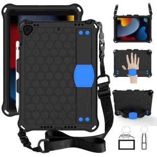 For iPad 10.2 Honeycomb Design EVA + PC Four Corner Shockproof Protective Case with Straps (Black Blue)