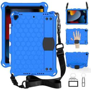 For iPad 10.2 Honeycomb Design EVA + PC Four Corner Shockproof Protective Case with Straps(Blue+Black)