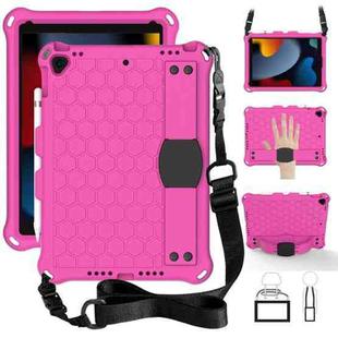 For iPad 10.2 Honeycomb Design EVA + PC Four Corner Shockproof Protective Case with Straps(RoseRed+Black)