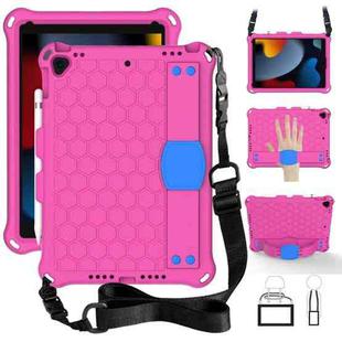 For iPad 10.2 Honeycomb Design EVA + PC Four Corner Shockproof Protective Case with Straps (Rose Red)