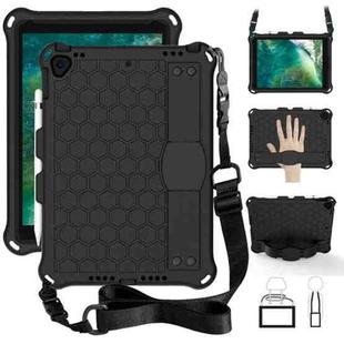 For    iPad Pro 10.5 Honeycomb Design EVA + PC Four Corner Anti Falling Flat Protective Shell With Straps(Black+Black)