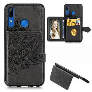 For Huawei P Smart Z Mandala Embossed Magnetic Cloth PU + TPU + PC Case with Holder & Card Slots & Wallet & Photo Frame & Strap(Black)