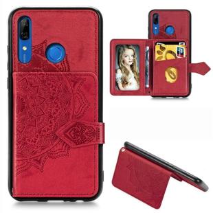 For Huawei P Smart Z Mandala Embossed Magnetic Cloth PU + TPU + PC Case with Holder & Card Slots & Wallet & Photo Frame & Strap(Red)