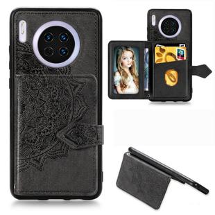 For Huawei Mate 30 Mandala Embossed Magnetic Cloth PU + TPU + PC Case with Holder & Card Slots & Wallet & Photo Frame & Strap(Black)
