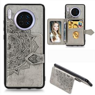 For Huawei Mate 30 Mandala Embossed Magnetic Cloth PU + TPU + PC Case with Holder & Card Slots & Wallet & Photo Frame & Strap(Gray)