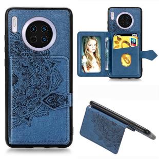 For Huawei Mate 30 Mandala Embossed Magnetic Cloth PU + TPU + PC Case with Holder & Card Slots & Wallet & Photo Frame & Strap(Blue)