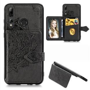 For Huawei Y9 Prime (2019) Mandala Embossed Magnetic Cloth PU + TPU + PC Case with Holder & Card Slots & Wallet & Photo Frame & Strap(Black)