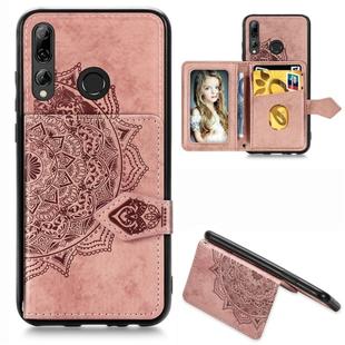 For Huawei Y9 Prime (2019) Mandala Embossed Magnetic Cloth PU + TPU + PC Case with Holder & Card Slots & Wallet & Photo Frame & Strap(Rose Gold)