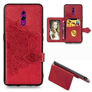 For OPPO Reno   Mandala Embossed Magnetic Cloth PU + TPU + PC Case with Holder & Card Slots & Wallet & Photo Frame & Strap(Red)