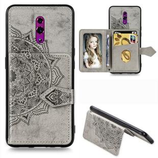 For OPPO Reno   Mandala Embossed Magnetic Cloth PU + TPU + PC Case with Holder & Card Slots & Wallet & Photo Frame & Strap(Gray)