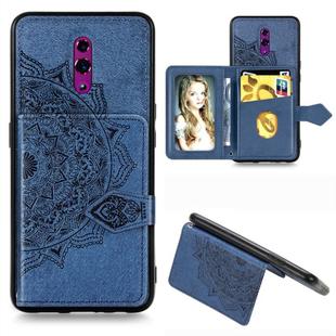 For OPPO Reno   Mandala Embossed Magnetic Cloth PU + TPU + PC Case with Holder & Card Slots & Wallet & Photo Frame & Strap(Blue)