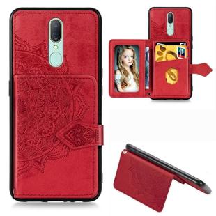 For OPPO A9X  Mandala Embossed Magnetic Cloth PU + TPU + PC Case with Holder & Card Slots & Wallet & Photo Frame & Strap(Red)