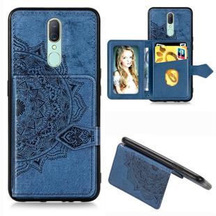 For OPPO A9X  Mandala Embossed Magnetic Cloth PU + TPU + PC Case with Holder & Card Slots & Wallet & Photo Frame & Strap(Blue)