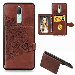 For OPPO A9X  Mandala Embossed Magnetic Cloth PU + TPU + PC Case with Holder & Card Slots & Wallet & Photo Frame & Strap(Brown)