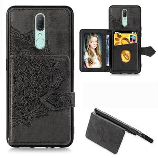 For OPPO F11/A9 Mandala Embossed Magnetic Cloth PU + TPU + PC Case with Holder & Card Slots & Wallet & Photo Frame & Strap(Black)