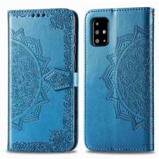 For Galaxy A51 Halfway Mandala Embossing Pattern Horizontal Flip Leather Case with Holder & Card Slots & Wallet & Lanyard(Blue)