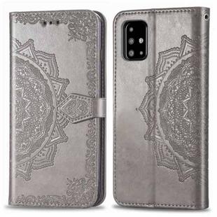 For Galaxy A51 Halfway Mandala Embossing Pattern Horizontal Flip Leather Case with Holder & Card Slots & Wallet & Lanyard(Gray)