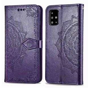 For Galaxy A51 Halfway Mandala Embossing Pattern Horizontal Flip Leather Case with Holder & Card Slots & Wallet & Lanyard(Purple)