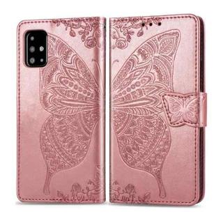 For Galaxy A51    Butterfly Love Flowers Embossing Horizontal Flip Leather Case with Holder & Card Slots & Wallet & Lanyard(Rose Gold)