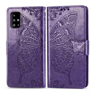 For Galaxy A51    Butterfly Love Flowers Embossing Horizontal Flip Leather Case with Holder & Card Slots & Wallet & Lanyard(Dark Purple)