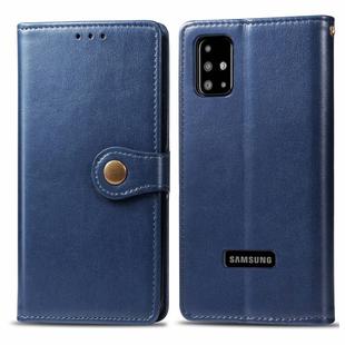 For Galaxy A51 Retro Solid Color Leather Buckle Mobile Phone Protection Leather Case with Photo Frame & Card Slot & Wallet & Bracket Function(Blue)