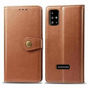 For Galaxy A51 Retro Solid Color Leather Buckle Mobile Phone Protection Leather Case with Photo Frame & Card Slot & Wallet & Bracket Function(Brown)