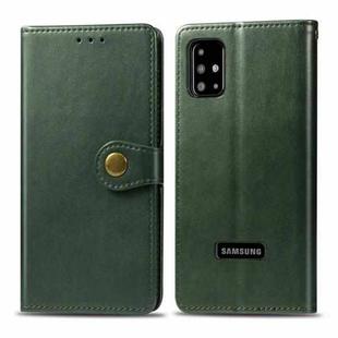 For Galaxy A51 Retro Solid Color Leather Buckle Mobile Phone Protection Leather Case with Photo Frame & Card Slot & Wallet & Bracket Function(Green)