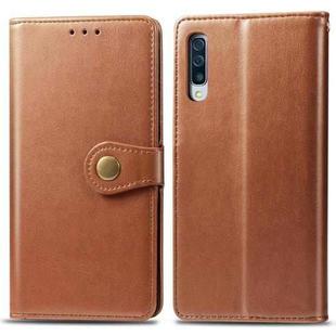 For Galaxy A70s Retro Solid Color Leather Buckle Mobile Phone Protection Leather Case with Photo Frame & Card Slot & Wallet & Bracket Function(Brown)