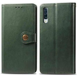 For Galaxy A70s Retro Solid Color Leather Buckle Mobile Phone Protection Leather Case with Photo Frame & Card Slot & Wallet & Bracket Function(Green)