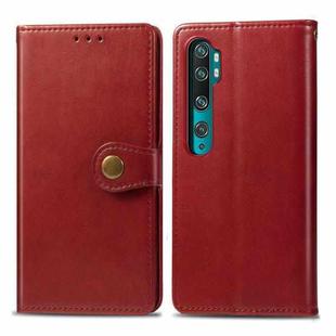 For Xiaomi CC9 Pro / Note 10 Retro Solid Color Leather Buckle Mobile Phone Protection Leather Case with Photo Frame & Card Slot & Wallet & Bracket Function(Red)