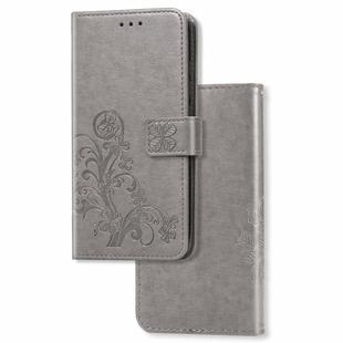 For Xiaomi Redmi Note 8T Lucky Clover Pressed Flowers Pattern Leather Case with Holder & Card Slots & Wallet & Hand Strap(Gray)