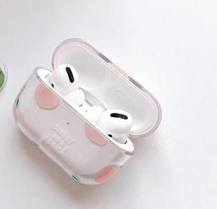For Apple AirPods Pro Peach Pattern Water Sticker Style Bluetooth Headphone Protective Case(Pink)