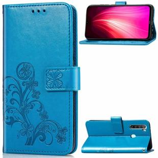 For Xiaomi Redmi Note 8T Four-leaf Clasp Embossed Buckle Mobile Phone Protection Leather Case with Lanyard & Card Slot & Wallet & Bracket Function(Blue)
