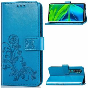 For Xiaomi CC9 Pro Four-leaf Clasp Embossed Buckle Mobile Phone Protection Leather Case with Lanyard & Card Slot & Wallet & Bracket Function(Blue)
