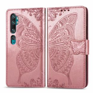 For Xiaomi Mi CC9 Pro / Note 10 / Note 10 Pro Butterfly Love Flower Embossed Horizontal Flip Leather Case with Bracket Lanyard Card Slot Wallet(Rose Gold)