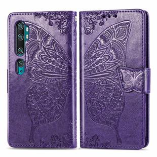 For Xiaomi Mi CC9 Pro / Note 10 / Note 10 Pro Butterfly Love Flower Embossed Horizontal Flip Leather Case with Bracket Lanyard Card Slot Wallet(Dark Purple)