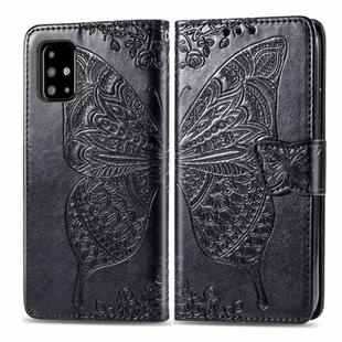 For Galaxy A51 Butterfly Love Flower Embossed Horizontal Flip Leather Case with Bracket / Card Slot / Wallet / Lanyard(Black)