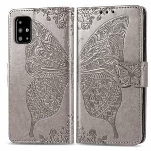 For Galaxy A51 Butterfly Love Flower Embossed Horizontal Flip Leather Case with Bracket / Card Slot / Wallet / Lanyard(Gray)